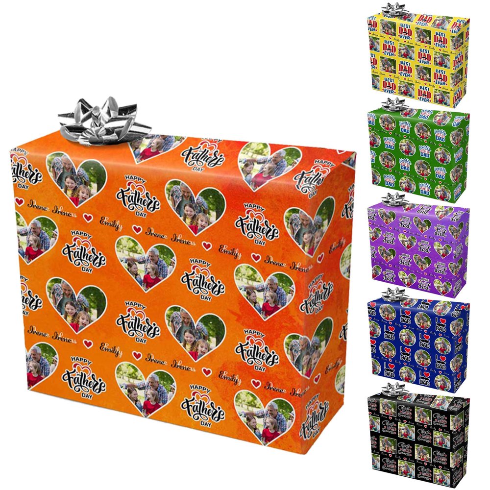 casecoco Custom Photo Wrapping Paper Personalized Best Dad Gift Tissue Paper with Face Name, Customized Gift Wrap Paper Father's Day Birthday Gift for Daddy Grandpa Husband