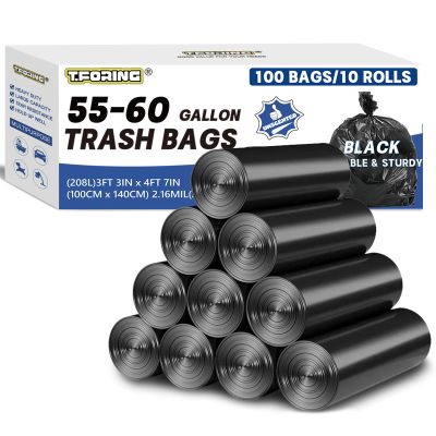 55-60 Gallon Trash Bags Heavy Duty 2.1 Mil - 39''x55'' 100 Count Extra Thick Black Garbage Bags Unscented Strong Huge Can Liners for Construction Industrial Yard Outdoor Commercial