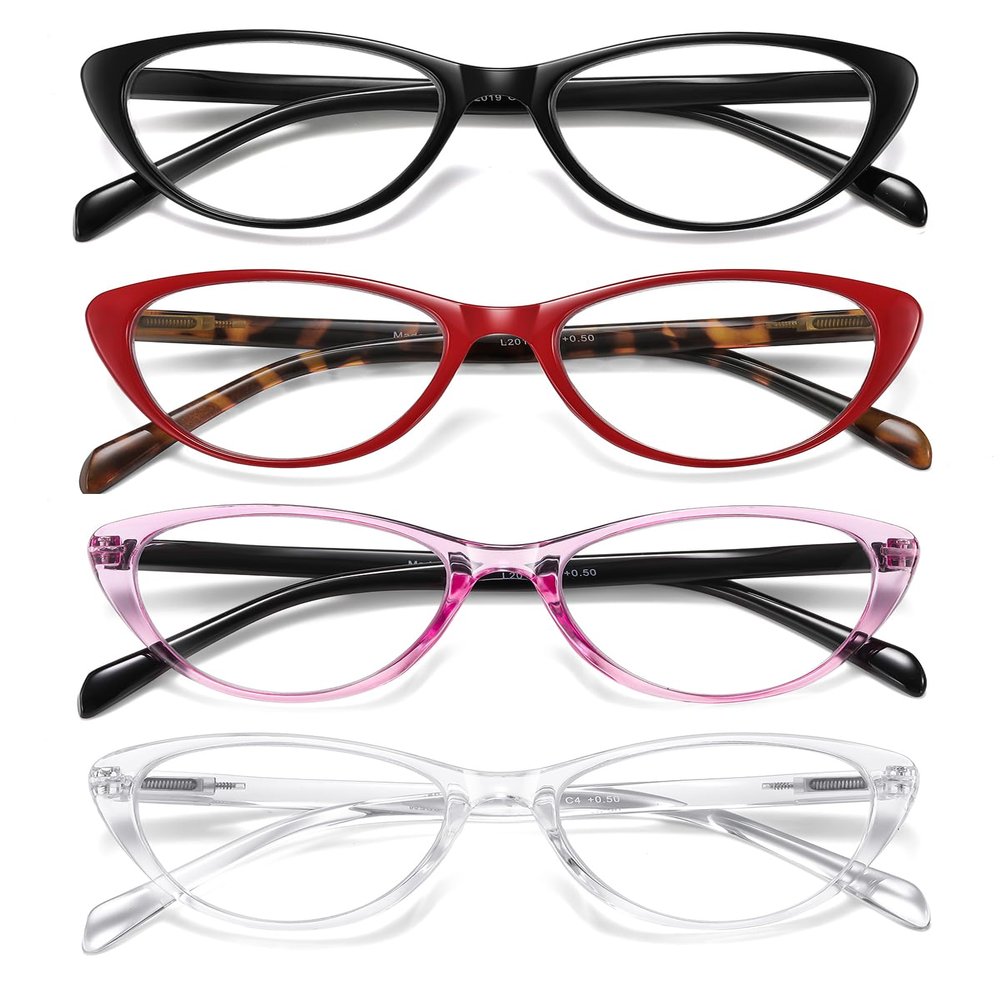 SOCTICK 4 Pack Fashion Cat Eye Reading Glasses for Women, Computer Blue Light Blocking Readers Anti Glare Eyeglasses +2.25