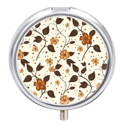 KLOPH Pill Box 3 Compartment Small Pill Case for Purse & Pocket Vintage Brown Flowers Round Pill Box Cute Vitamins Fish Oil Supplements Oil Storage Box Portable Pill Containe Travel Gift, Style-3-3