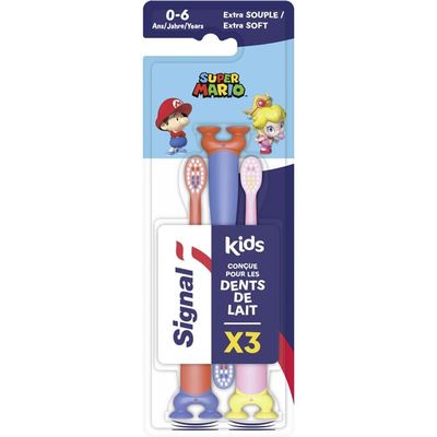 Signal Mario Kids Toothbrush 0-6 Years Extra Soft Pack of 3
