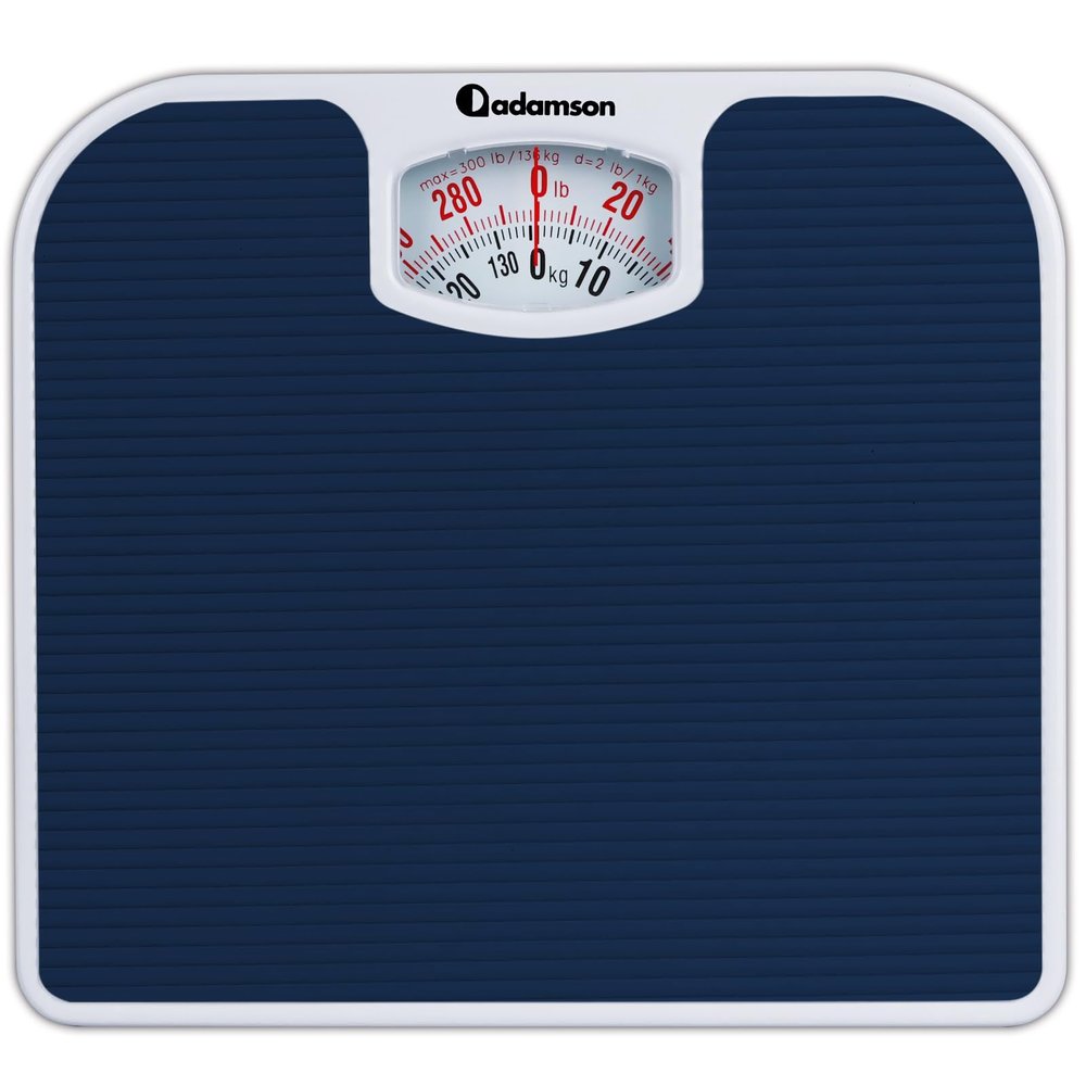 Adamson A21 Analog Scales for Body Weight - Up to 300 LB - New - Anti-Skid Rubber Surface - Large Numbers - Analog Bathroom Scale - Affordable - Durable with 20-Year Assurance - Blue