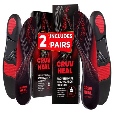 2 Packs of 220+ lbs Plantar Fasciitis High Arch Support Insoles Men Women - Orthotic Shoe Inserts - Boot Work Shoe Insole (Black, XL)