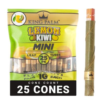 King Palm Mini Prerolled Cones - All Natural Preroll Palm Leaf Cone - Corn Husk Filter Tip - Organic Per Rolled Palm Leaf Wraps - 25 Cones per Pack - (1 Pack, 25 Cones, Lemon Kiwi)