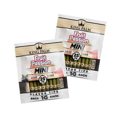 King Palm Mini Prerolled Cones - All Natural Preroll Palm Leaf Cone - Corn Husk Filter Tip - Organic Per Rolled Palm Leaf Wraps - 25 Cones per Pack - (2 Packs, 50 Cones, Fruit Passion)