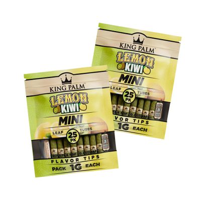 King Palm Mini Prerolled Cones - All Natural Preroll Palm Leaf Cone - Corn Husk Filter Tip - Organic Per Rolled Palm Leaf Wraps - 25 Cones per Pack - (2 Packs, 50 Cones, Lemon Kiwi)