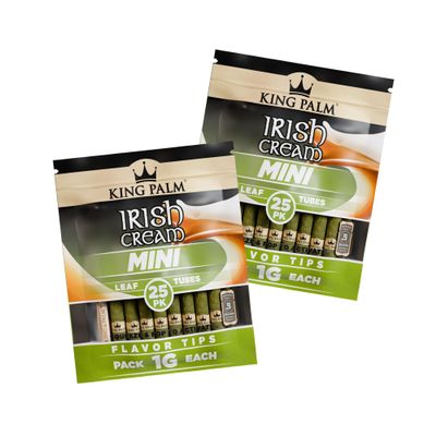King Palm Mini Prerolled Cones - All Natural Preroll Palm Leaf Cone - Corn Husk Filter Tip - Organic Per Rolled Palm Leaf Wraps - 25 Cones per Pack - (2 Packs, 50 Cones, Irish Cream)