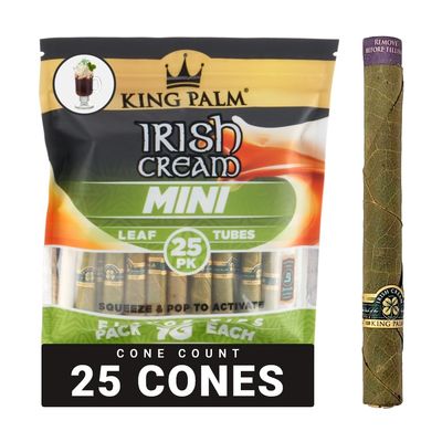King Palm Mini Prerolled Cones - All Natural Preroll Palm Leaf Cone - Corn Husk Filter Tip - Organic Per Rolled Palm Leaf Wraps - 25 Cones per Pack - (1 Pack, 25 Cones, Irish Cream)