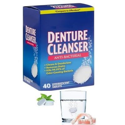 AmeriCan Goods 40/Pk Denture Cleanser Tablets Fresh Mint Tablets for Dental Denture, Appliance, Mouth Guards, Aligners Cleaner Made in USA