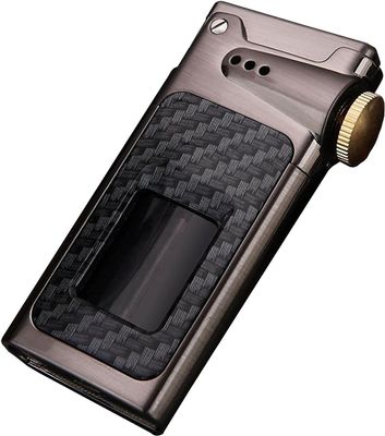 HUZHUAN Vintage Kerosene Lighter, Push-to-Ignition Lighter with Viewing Window, Portable Metal Lighter, refillable Kerosene Lighter, flip-top Windproof Fireplace Lighter (no Fuel)(Color:Black)