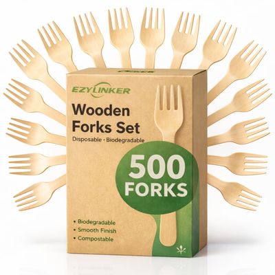 500 Wooden Forks, Disposable Wooden Cutlery Set - Alternative to Plastic, Eco Friendly, Biodegradable, Compostable Cutlery Set - 500 Compostable Forks, Disposable Utensils Set