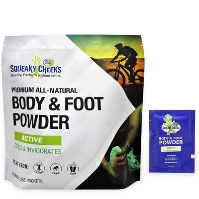 Squeaky Sticks -Active Blend, Talc-Free, All Natural Convenient Single-Use Powder Sachets for Travel, Outdoors & On-the-Go Freshness Relief from Chafing Sweat and Odor (6g X 30 Pack)
