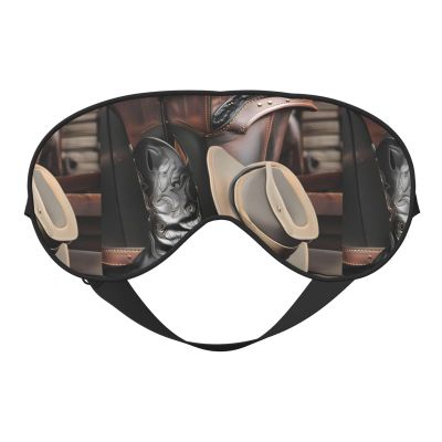 Cowboy Black Hat Western Boots Unisex Elastic Adjustable Buckle Design Blackout Sleep Eye Mask for Home Travel Yoga Office Nap