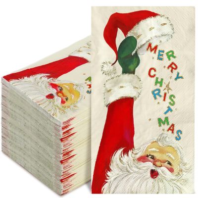200Pcs Merry Christmas Paper Guest Napkins Santa Claus Bathroom Napkins Xmas Winter Disposable Guest Hand Towel Napkin for Home Party Supplies