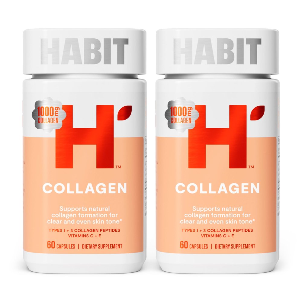 Habit Collagen Supplement 2 Pack (120 Capsules) - New Look, 2000mg Collagen Peptides, Vitamin C & Vitamin E, Skin Health, Antioxidants, Non-GMO, Gluten Free