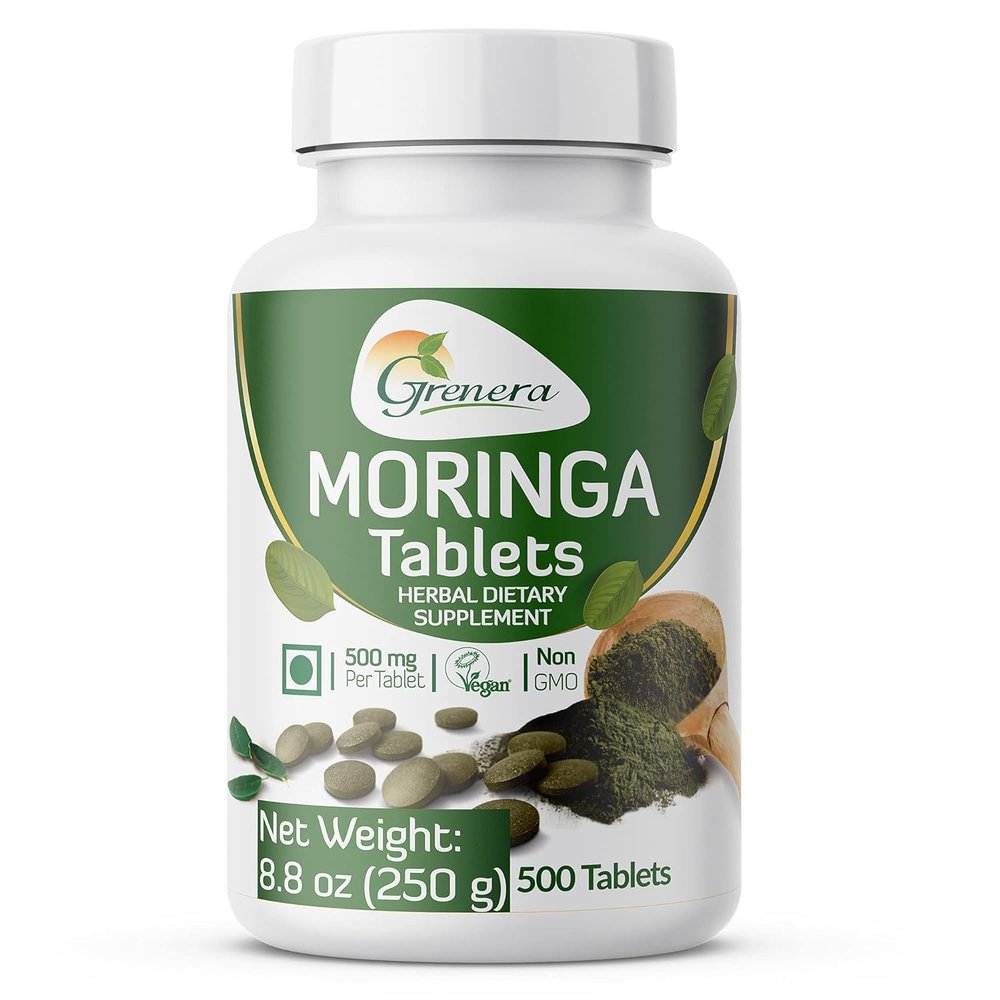 NineLife Basics Viva Moringa Oleifera uncoated Tablets - Made with Dried Moringa Leaf - Non-GMO Whole Green Super-Food 500 Count (Pack of 1)