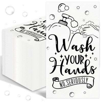 100 Pcs Disposable Hand Towels for Bathroom Paper Towels for Guests 3 Ply Wash Your Hands Bathroom Etiquette Guest Napkins for Powder Room Wedding Birthday Holiday Anniversary, Black White