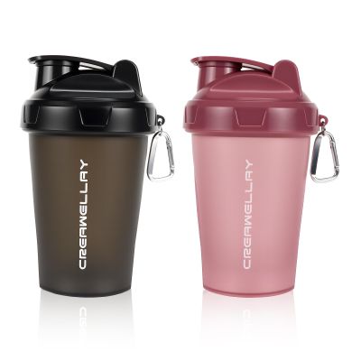CREAWELLAY 2 Pack Shaker Bottles for Protein Mixes, 17 oz Small Protein Shaker Bottle with Handle, Gym Shaker Cups with Blending Ball for Pre Workout, BPA-Free & Dishwasher Safe (Black, Pink)