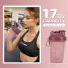 CREAWELLAY 2 Pack Shaker Bottles for Protein Mixes, 17 oz Small Protein Shaker Bottle with Handle, Gym Shaker Cups with Blending Ball for Pre Workout, BPA-Free & Dishwasher Safe (Black, Pink) view 2