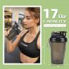 CREAWELLAY 3 Pack Shaker Bottles for Protein Mixes, 17 oz Small Protein Shaker Bottle with Handle, Gym Shaker Cups with Blending Ball for Pre Workout, BPA-Free & Dishwasher Safe (Black, Pink, Blue) view 2