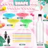 Baderke 162 Pcs Shaved Ice Kit 50 4oz Flower Shaped Snow Cone Cups 100 Spoon Straws 6 25oz Long Neck Plastic Bottles 6 Bottle Pourers for Hawaiian Holiday Beach Party(Black) view 3