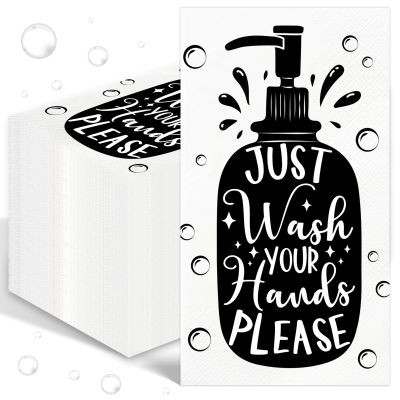 100PCS Disposable Hand Towels for Bathroom Paper Towels for Guests 3 Ply Just Wash Your Hands Please Bathroom Napkins for Powder Room Wedding Birthday Anniversary Baby Shower, Black
