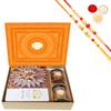 Ghasitaram Gifts Jaiccha Rakhi Gifts for Brothers-Orange Hamper Box with Kaju Katli, Choco Almonds, and Flavour Raisins with 2 Rakhis view 1
