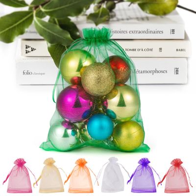 ANZNKU Organza Bags 6x9 Inch, 50 Pack Gift Bags for Saint Patrick's Day Party Favor Mesh Bag Jewelry Pouches Drawstring(Christmas Green)