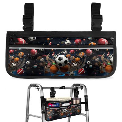Anzona Sports Wheelchair Side Bag Walker Bag, Football Basketball Baseball Ball Games Wheelchair Accessories Armrest Pouch, Organizer Storage Bag for Walkers, Rollators, Scooters, 7.3''x13''