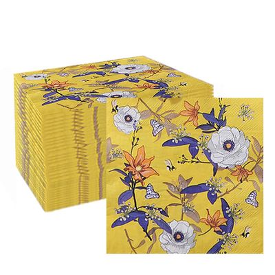 Bringsine 100-ct 13x13 Yellow Floral Beverage Disposable Paper Luncheon Napkins,Servilletas Printed Cocktail Flower Napkin for Art,Dinner,Wedding Bridal,Baby Shower Birthday Restaurant