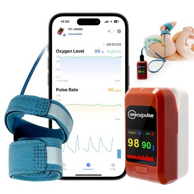 Wearpulse Kids Oxygen Monitor, Infant Fingertip Pulse Oximeter Tracks Adult and Child's SPO2 & Pulse Rate, Toddler Foot O2 Monitor with Audio Reminder, Free APP & PC Report