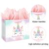 13" Large Unicorn Birthday Gift Bag with Card and Tissue Paper for Baby Girls and Kids Birthday (13in Pink) view 4