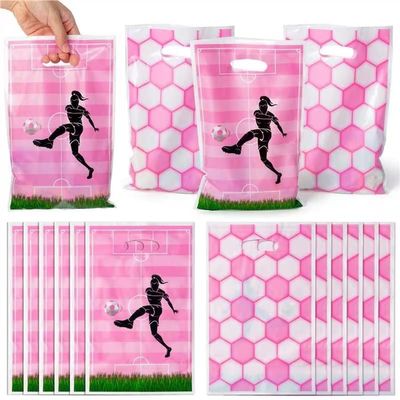 ArianQicult Soccer Party Favor Bags - 50Pcs Pink Football Goody Candy Treat Gift Bags, Sport Themed Party Decorations for Adult Kid Boy Girl Birthday Outdoor Sports Team Games Events Holiday Supplies