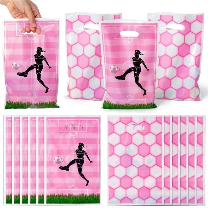 ArianQicult Soccer Party Favor Bags - 50Pcs Pink Football Goody Candy Treat Gift Bags, Sport Themed Party Decorations for Adult Kid Boy Girl Birthday Outdoor Sports Team Games Events Holiday Supplies