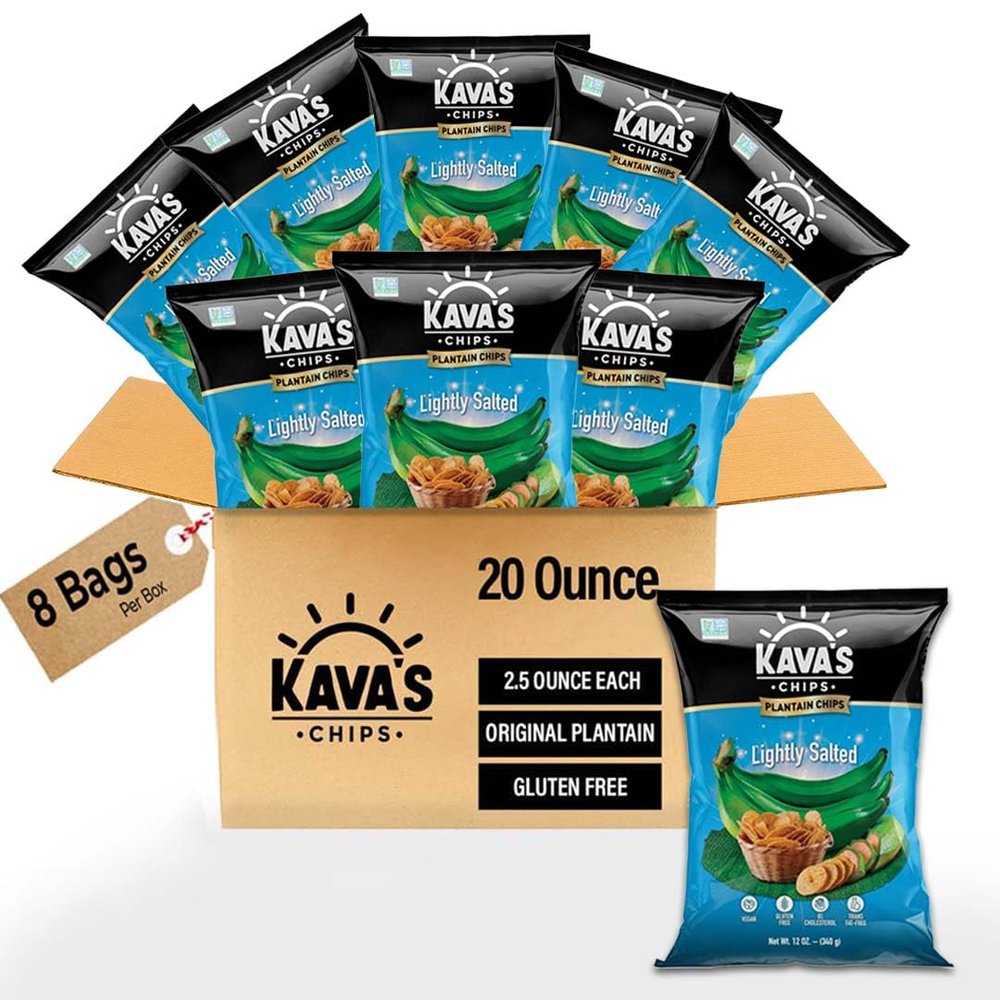 Kava's Plantain Chips, Lightly Salted Chips - 8 Packs Vegan & Gluten Free Chips | Bulk Plantain Chips, Healthy Snacks, Delicious Original Plantains Chips | Bulk Chips 2.5 Oz each Pack