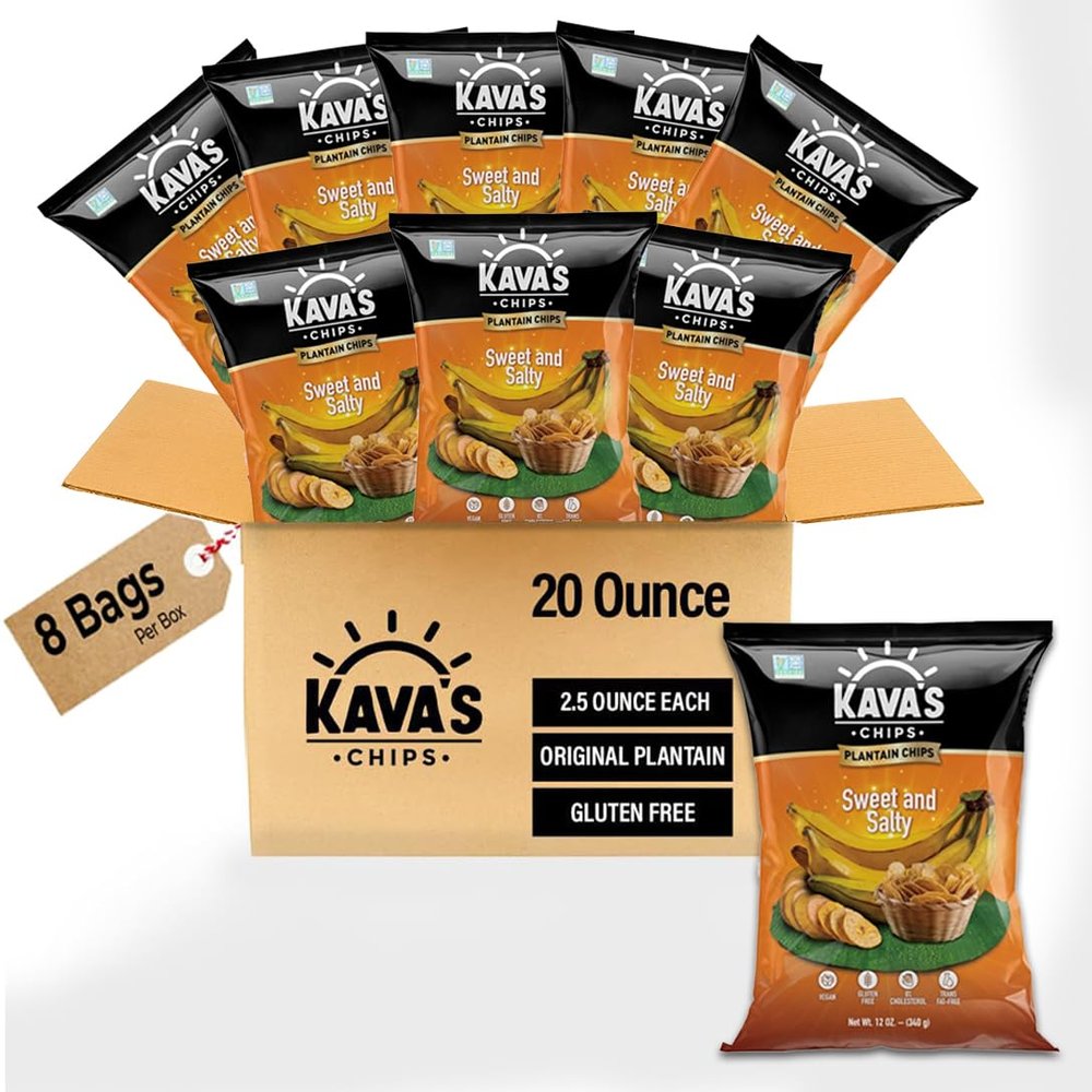 Kava's Plantain Chips, Sweet & Salty Chips - 8 Packs Vegan & Gluten Free Chips | Bulk Plantain Chips, Healthy Snacks, Delicious Original Plantains Chips | Bulk Chips 2.5 Oz each Pack