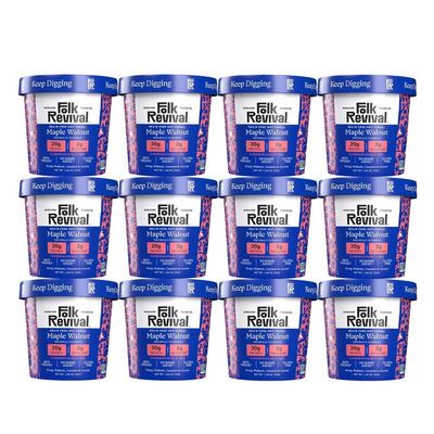 Folk Revival Maple Walnut Keto Instant 'Oatmeal' - 20g Protein, 2g Net Carbs, High Fiber, Non GMO, Gluten Free, Made with Acorns - 12 Cups Per Case