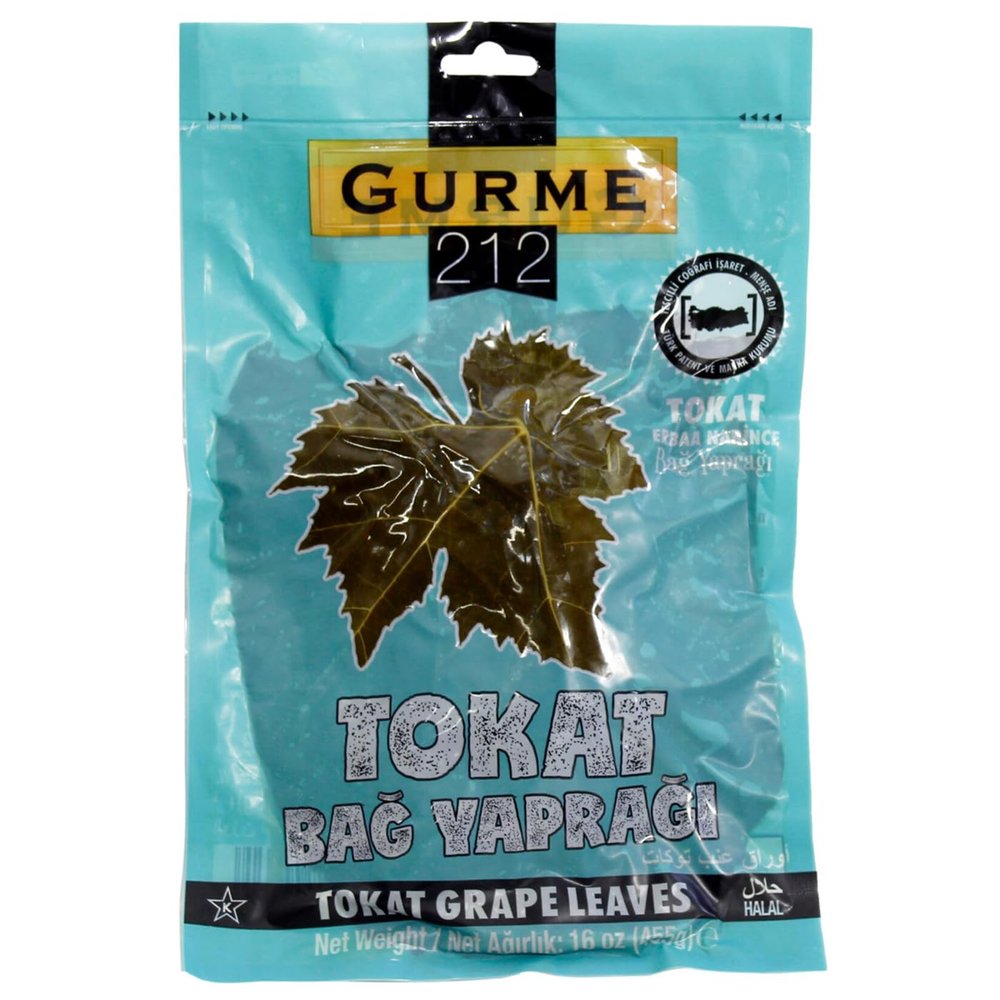 GURME 212 Premium Turkish Tokat Erbaa Narince Grape Leaves (Leaves for Dolma) 16 oz/455g