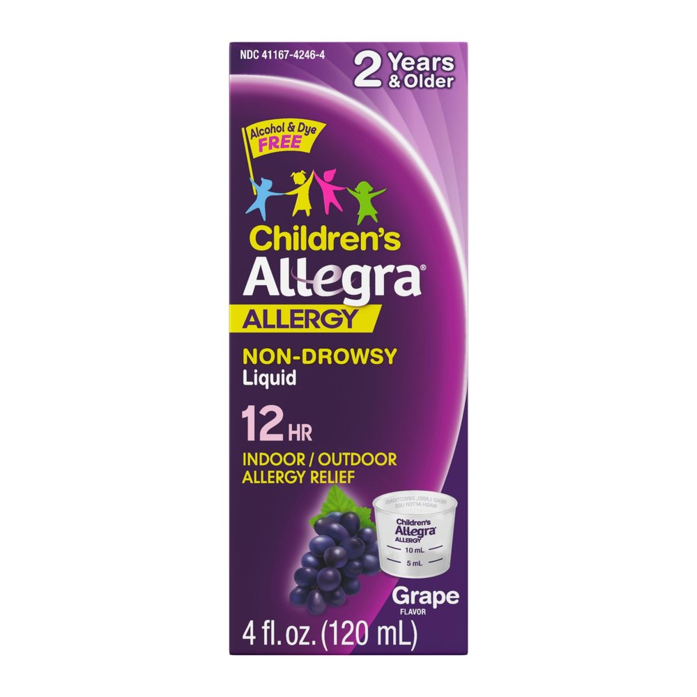 Allegra Children's 12-Hour Allergy Relief Liquid, Non-Drowsy Indoor and Outdoor Allergy Medicine, 30 mg Fexofenadine HCI Antihistamine for Kids, Grape Flavor, 4 oz