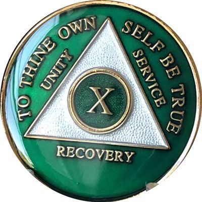 12 Year AA Medallion Metallic Green Tri-Plate Sobriety Chip