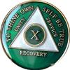 12 Year AA Medallion Metallic Green Tri-Plate Sobriety Chip view 1