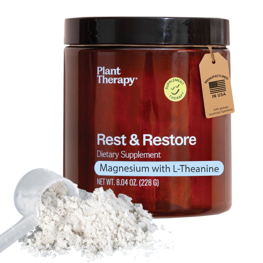 Plant Therapy Unflavored Magnesium Glycinate Powder Manufactured in USA with L-Theanine Rest & Restore 4 Month Supply Promotes Sleep and Helps to Relax Supplements for Women & Men 8 oz