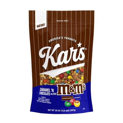 Kars Nuts Caramel 'N Chocolate with M&M'S Candies Trail Mix, 20 oz Resealable Pouch (Pack of 6), Gluten-Free Trail Mix Snack