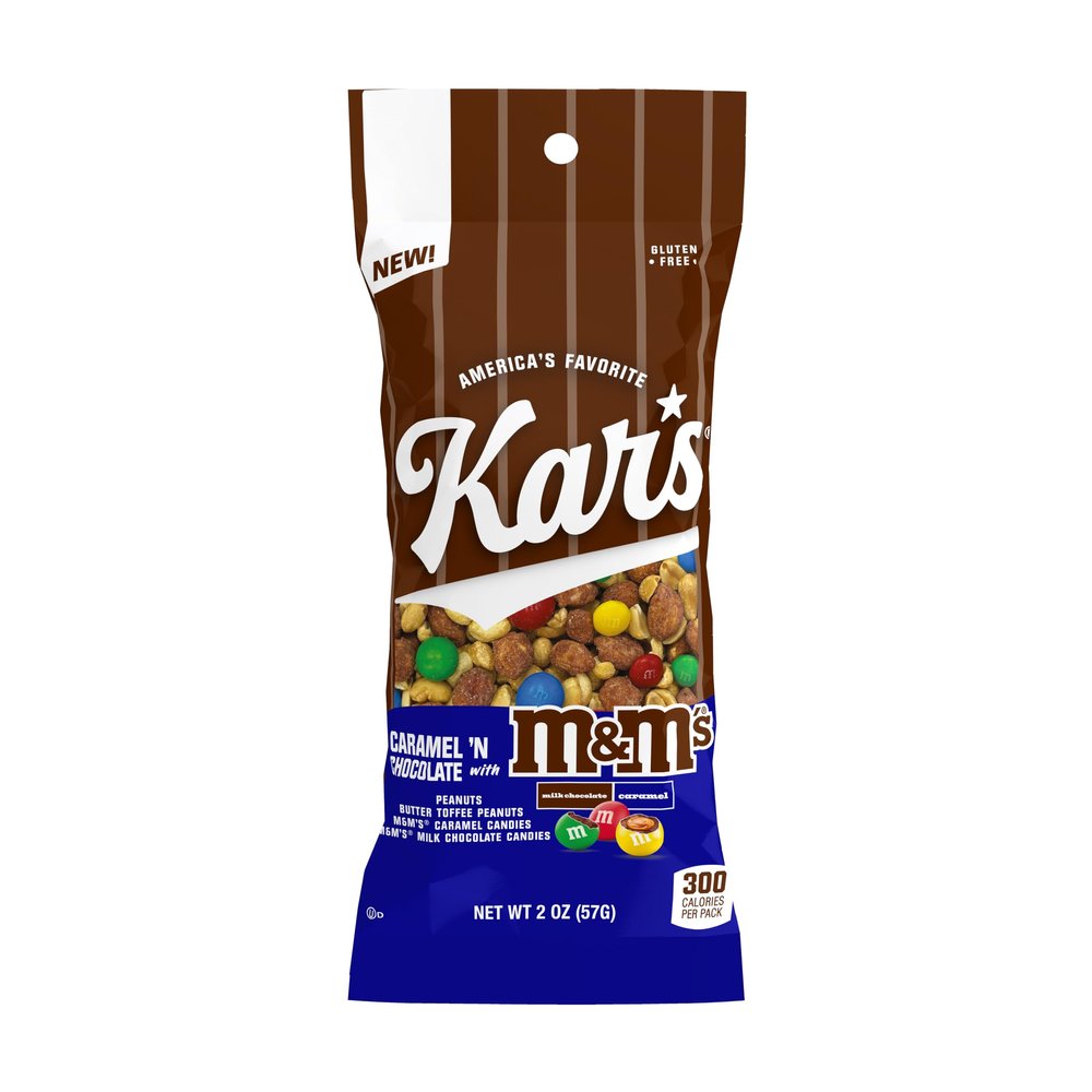 Kars Nuts Caramel 'N Chocolate with M&M'S Candies Trail Mix, 2 oz Grab & Go Bags (Pack of 36), Gluten-Free Trail Mix Snack