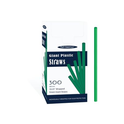 Party Essentials Pack of 300 Disposable Individually Wrapped 10.25 Inches Long Giant Plastic Drinking Straws, Green