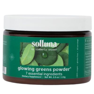 Solluna by Kimberly Snyder Greens Superfood Powder with Spirulina, Cordyceps, Chlorella, Moringa, Ashitaba, Amalaki, Monk Fruit  Vitamins & Minerals for Energy & Mood (30 Serv) Vegan & Non-GMO