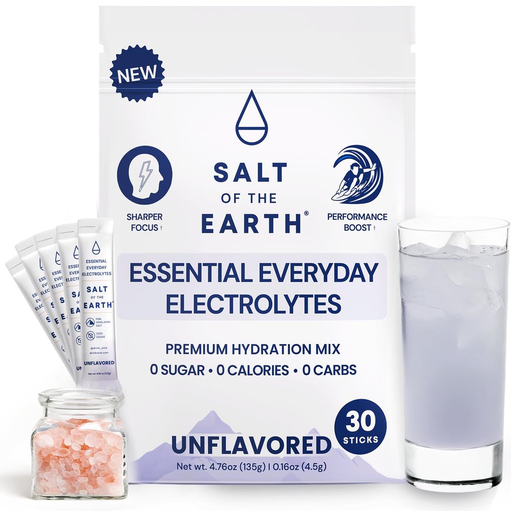Salt of the Earth Premium Zero-Sugar Electrolyte - Made with Pink Himalayan Salt - Hydration Powder Packets | Premium Ingredients | Keto & Paleo Friendly | 30 Sticks, Unflavored
