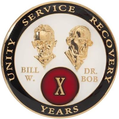 14 Year AA Founders Medallion Red and White Tri-Plate Sobriety Chip
