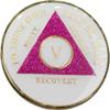 32 Year AA AA Medallion Medallion Pink Glitter White Glow Tri-Plate Sobriety Chip view 1