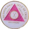 32 Year AA AA Medallion Medallion Pink Glitter White Glow Tri-Plate Sobriety Chip view 3